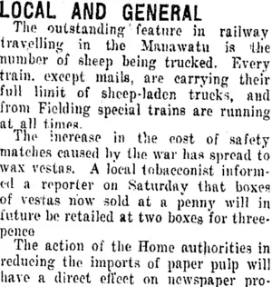 LOCAL AND GENERAL. (Taranaki Daily News 31-1-1916)