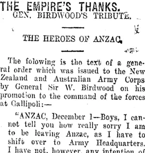 THE EMPIRE'S THANKS. (Taranaki Daily News 7-2-1916)