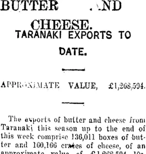 BUTTER AND CHEESE. (Taranaki Daily News 12-2-1916)