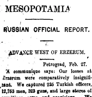 MESOPOTAMIA. (Taranaki Daily News 29-2-1916)