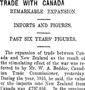 TRADE WITH CANADA. (Taranaki Daily News 22-2-1916)