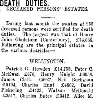 DEATH DUTIES. (Taranaki Daily News 14-3-1916)