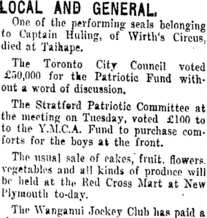 LOCAL AND GENERAL. (Taranaki Daily News 11-3-1916)