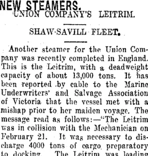 NEW STEAMERS. (Taranaki Daily News 22-3-1916)