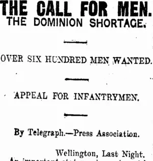THE CALL FOR MEN. (Taranaki Daily News 4-4-1916)
