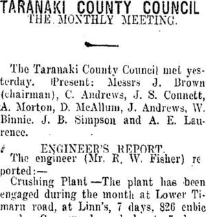 TARANAKI COUNTY COUNCIL. (Taranaki Daily News 4-4-1916)