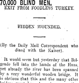 70,000 BLIND MEN. (Taranaki Daily News 4-4-1916)