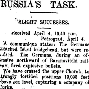 RUSSIA'S TASK. (Taranaki Daily News 5-4-1916)