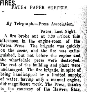 FIRES. (Taranaki Daily News 5-4-1916)