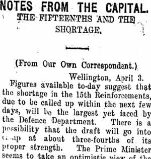 NOTES FROM THE CAPITAL. (Taranaki Daily News 5-4-1916)