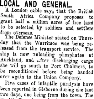 LOCAL AND GENERAL. (Taranaki Daily News 1-4-1916)