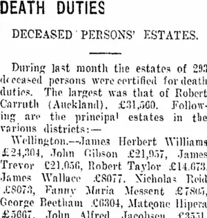 DEATH DUTIES. (Taranaki Daily News 14-4-1916)