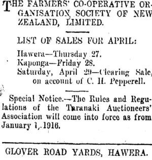 Page 8 Advertisements Column 3 (Taranaki Daily News 27-4-1916)