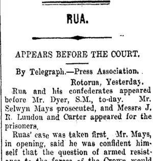 RUA. (Taranaki Daily News 28-4-1916)