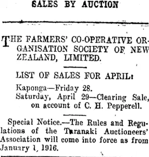 Page 8 Advertisements Column 4 (Taranaki Daily News 29-4-1916)