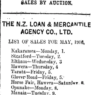 Page 8 Advertisements Column 6 (Taranaki Daily News 1-5-1916)