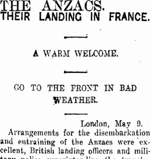 THE ANZACS. (Taranaki Daily News 11-5-1916)