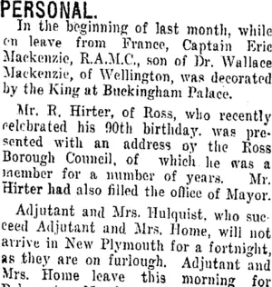 PERSONAL. (Taranaki Daily News 8-6-1916)