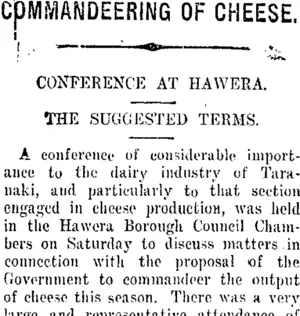 COMMANDEERING OF CHEESE. (Taranaki Daily News 12-6-1916)