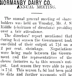 NORMANBY DAIRY CO. (Taranaki Daily News 5-8-1916)