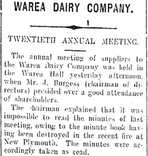 WAREA DAIRY COMPANY. (Taranaki Daily News 8-8-1916)