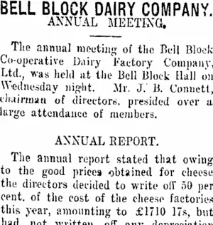 BELL BLOCK DAIRY COMPANY. (Taranaki Daily News 18-8-1916)
