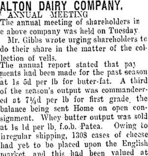 ALTON DAIRY COMPANY. (Taranaki Daily News 18-8-1916)