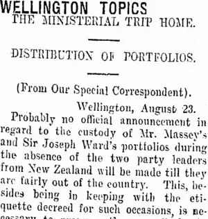 WELLINGTON TOPICS. (Taranaki Daily News 26-8-1916)