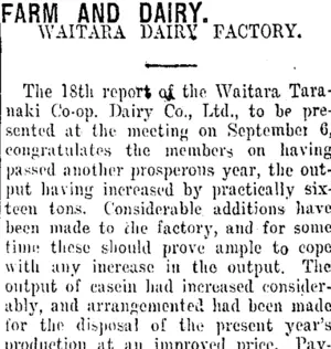 FARM AND DAIRY. (Taranaki Daily News 4-9-1916)