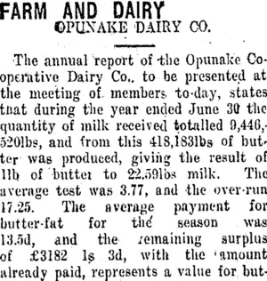 FARM AND DAIRY (Taranaki Daily News 2-9-1916)