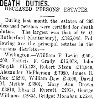 DEATH DUTIES. (Taranaki Daily News 12-9-1916)