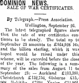 DOMINION NEWS. (Taranaki Daily News 28-9-1916)