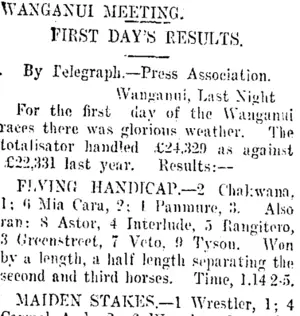 WANGANUI MEETING. (Taranaki Daily News 22-9-1916)