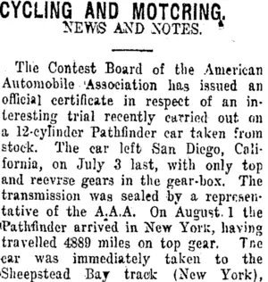 CYCLING AND MOTORING. (Taranaki Daily News 26-10-1916)