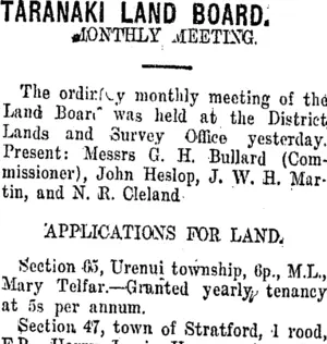 TARANAKI LAND BOARD. (Taranaki Daily News 26-10-1916)