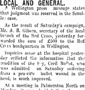 LOCAL AND GENERAL. (Taranaki Daily News 27-10-1916)