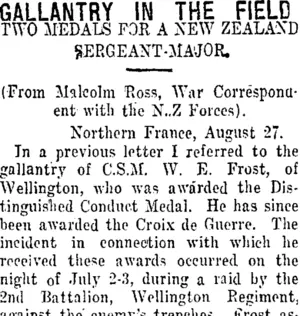 GALLANTRY IN THE FIELD. (Taranaki Daily News 23-10-1916)