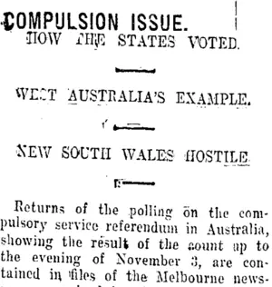 COMPULSION ISSUE. (Taranaki Daily News 15-11-1916)