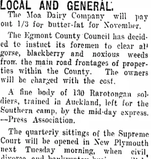 LOCAL AND GENERAL. (Taranaki Daily News 16-11-1916)
