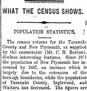 WHAT THE CENSUS SHOWS. (Taranaki Daily News 10-11-1916)