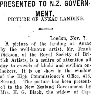 PRESENTED TO N.Z. GOVERNMENT. (Taranaki Daily News 27-12-1916)