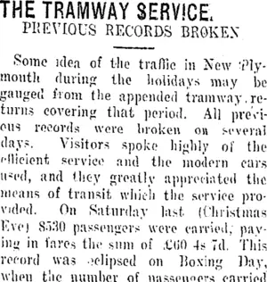 THE TRAMWAY SERVICE. (Taranaki Daily News 29-12-1916)