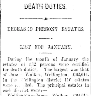 DEATH DUTIES. (Taranaki Daily News 13-2-1917)