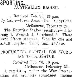 SPORTING. (Taranaki Daily News 27-2-1917)
