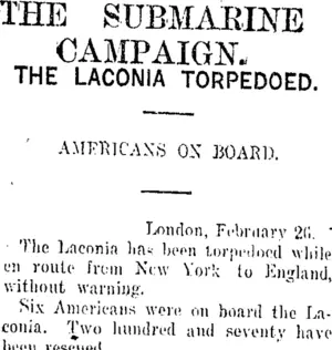THE SUBMARINE CAMPAIGN. (Taranaki Daily News 28-2-1917)