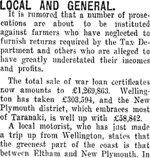 LOCAL AND GENERAL. (Taranaki Daily News 9-3-1917)