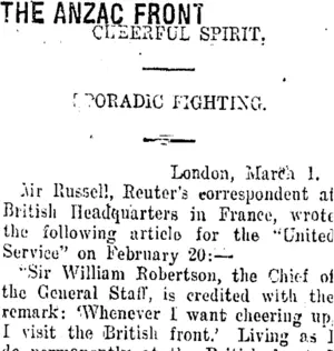 THE ANZAC FRONT. (Taranaki Daily News 14-3-1917)