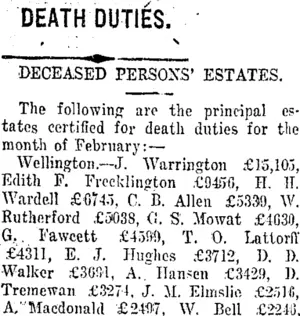 DEATH DUTIES. (Taranaki Daily News 14-3-1917)
