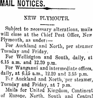 MAIL NOTICES. (Taranaki Daily News 19-3-1917)