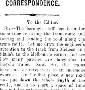 CORRESPONDENCE. (Taranaki Daily News 19-3-1917)